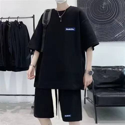 Waffle texture leisure sports suit with short sleeve top and matching shorts