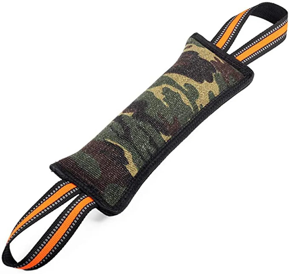 Jute dog training bite stick with reflective yellow edge trim, 55cm length
