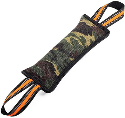 Jute dog training bite stick with reflective yellow edge trim, 55cm length