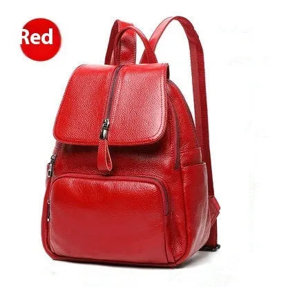Blue genuine leather women's backpack with external sandwich pocket and internal organiser compartments