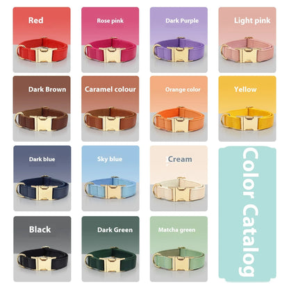 Simple colour-block velvet detail on a leather dog collar shown in caramel colour.