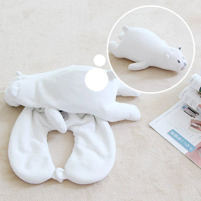 A soft and cozy penguin-shaped neck pillow with a unique U-shaped design for customized neck and shoulder support.
