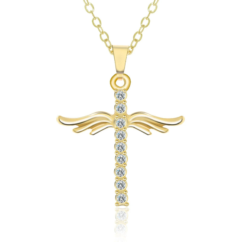 Homeenjoy UK Elegant Angel Wings Cross Necklace - Charming UK Jewellery Gift
