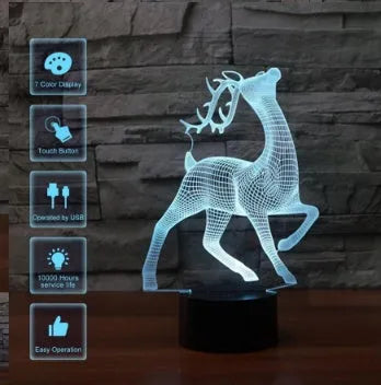 Deer 3D 7colour LED illusion night light with acrylic plate, ABS base and USB cable