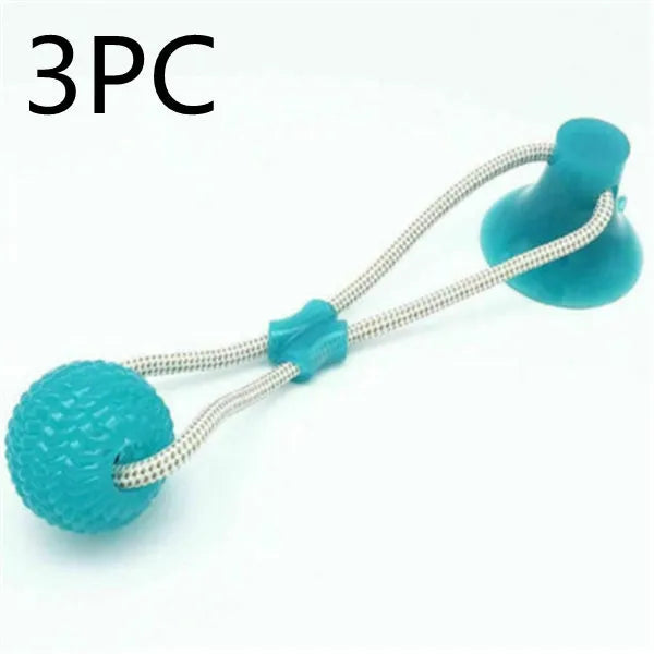 Dog biting sucker multifunction pet molar bite toy with rubber, TPR and cotton fibre rope in red, blue, green, orange or purple
