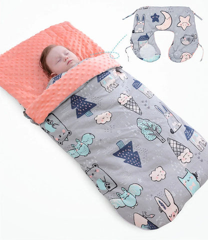 Newborn baby blanket with warm fleece and stroller cover in pink horse design