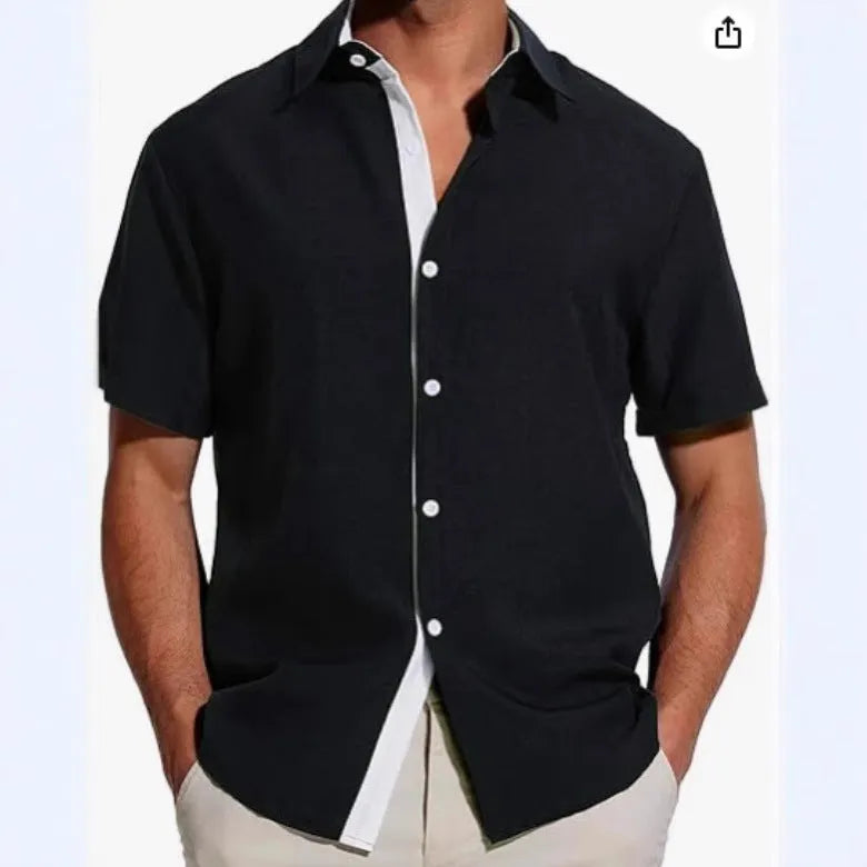 Men's short-sleeved floral print polyester shirt in matcha green colour