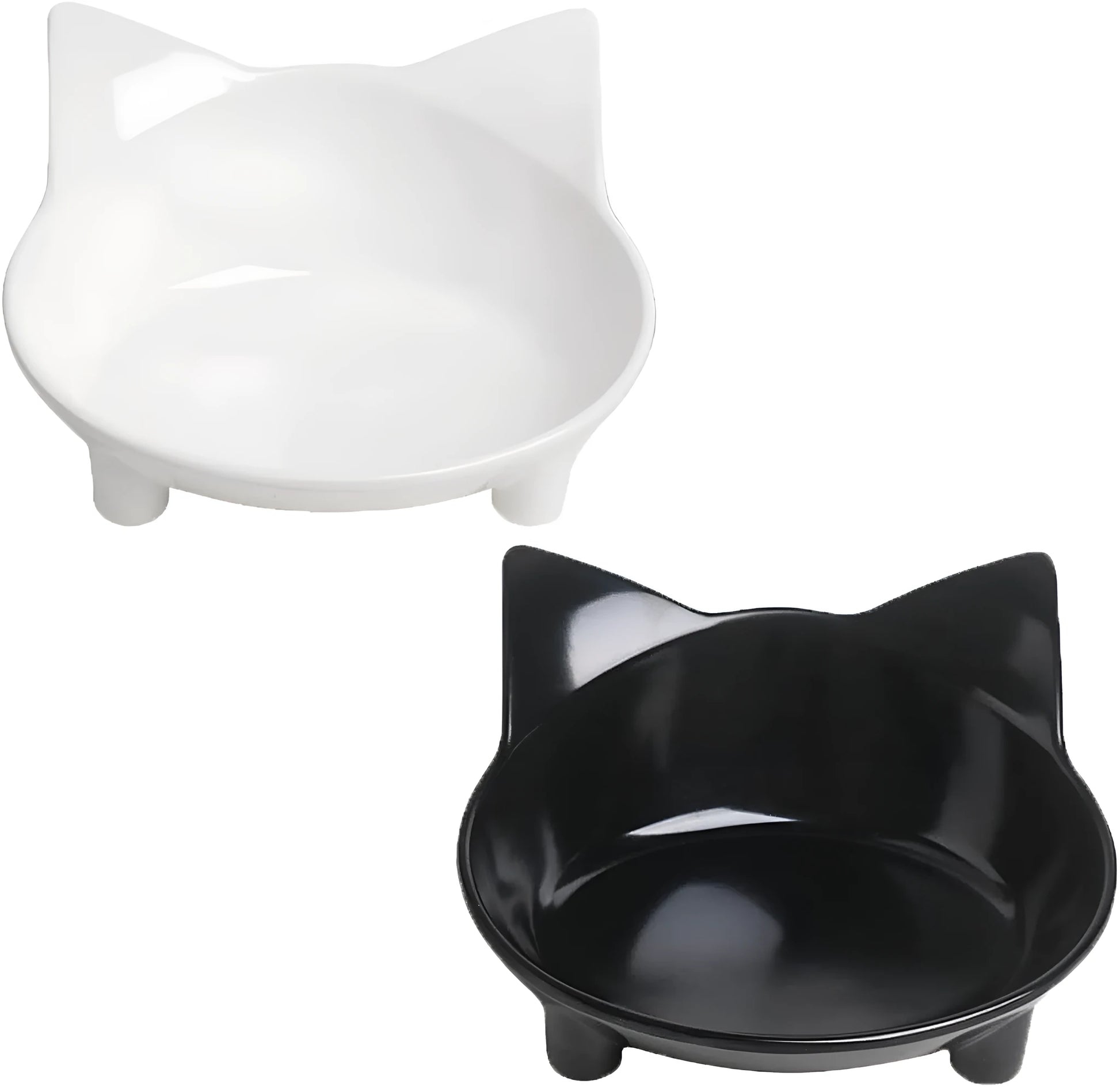 White shallow melamine pet bowl with non-slip black rubber base for cats and small dogs.