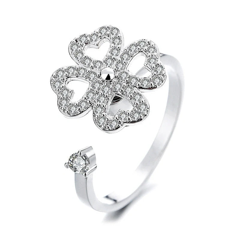 Women's adjustable rotatable butterfly ring with zircon inlay, available in multiple designs