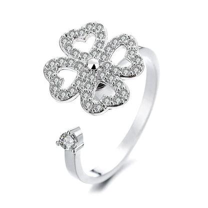 Women's adjustable rotatable butterfly ring with zircon inlay, available in multiple designs