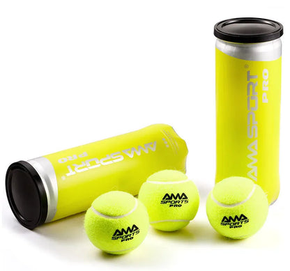 Three high elasticity training tennis balls for cage plate tennis and cricket practice
