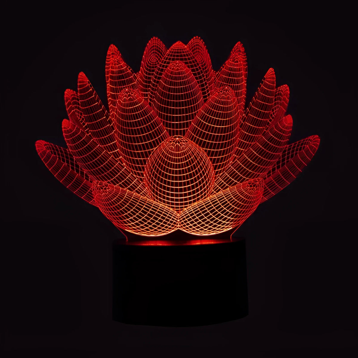 Modern Lotus LED night light with acrylic shade and touch control, 220mm wide.