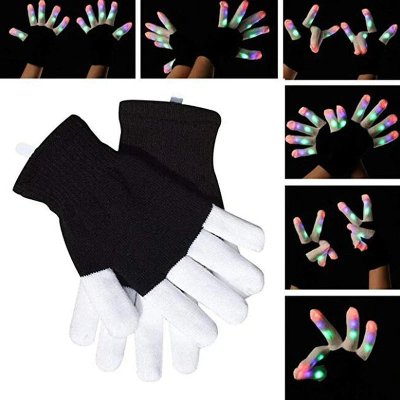 Vibrant Glow-in-the-Dark Party Gloves with Customizable Rainbow LED Lights for Dancing, Performing, and Everyday Wear