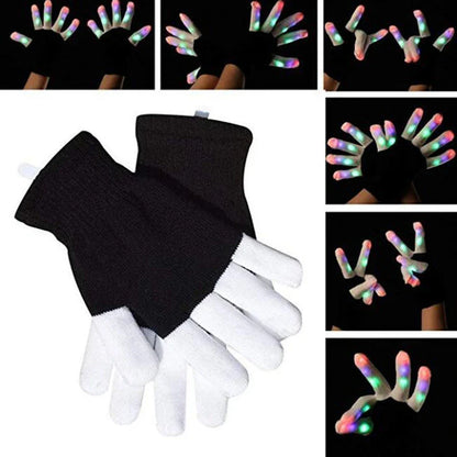 Vibrant Glow-in-the-Dark Party Gloves with Customizable Rainbow LED Lights for Dancing, Performing, and Everyday Wear