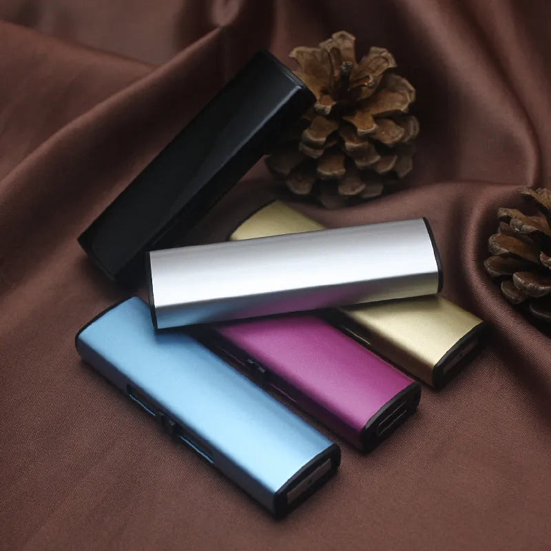 Set of 20 rechargeable metal cigarette lighters in various colours showing windproof design