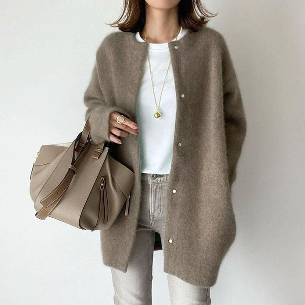A stylish and cozy knit cardigan jacket in a variety of colors, perfect for autumn and winter wear