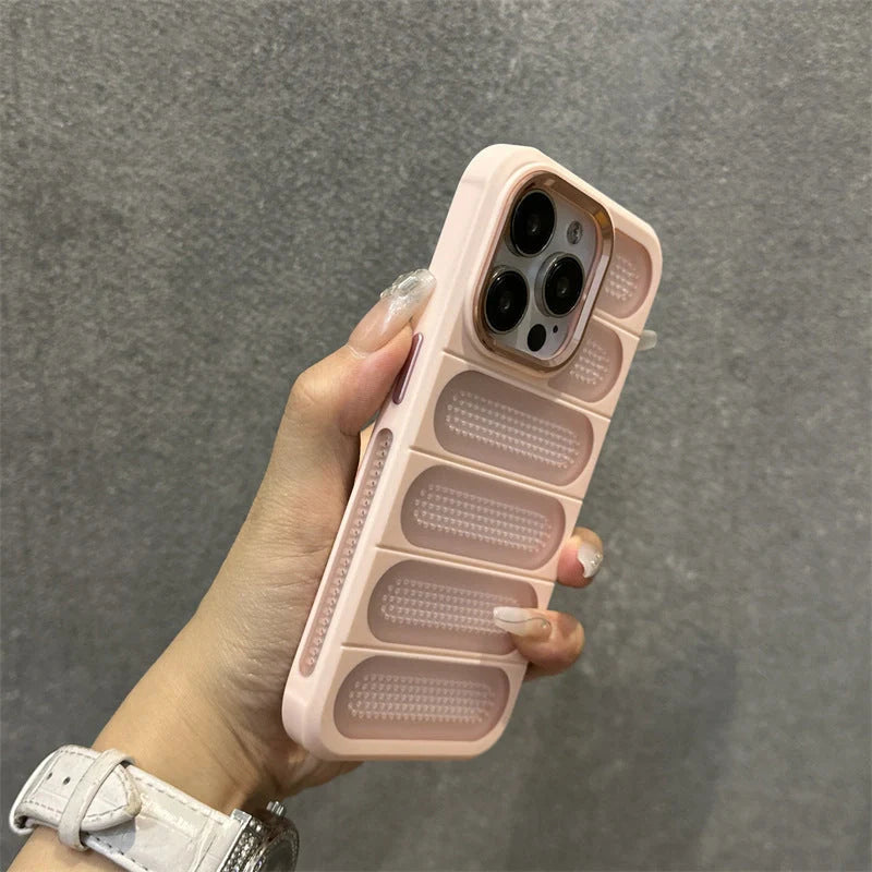 Breathable mesh case for ApplePhone with matte finish and cooling metal lens ring