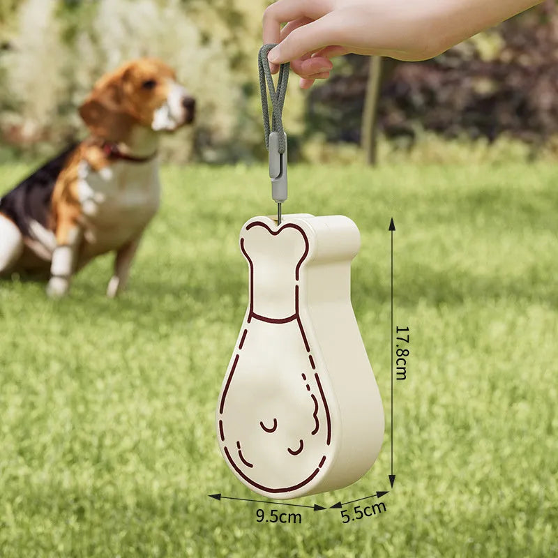 Orange and white portable pet water bottle with attached food container and carry sling.