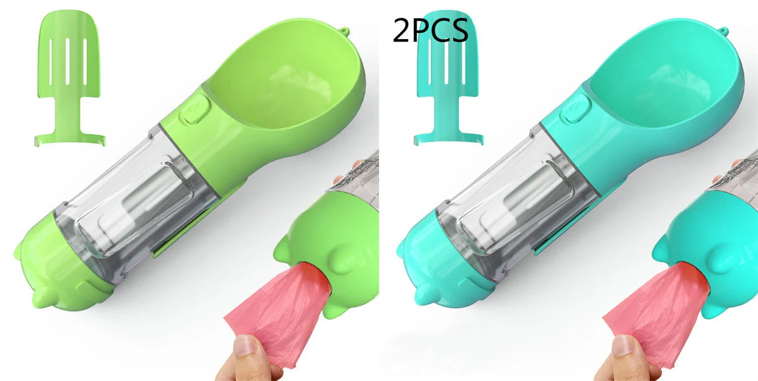Multipurpose Pet Water Bottle with Feeding Bowl and Waste Bag Storage - Durable, Portable, and Convenient