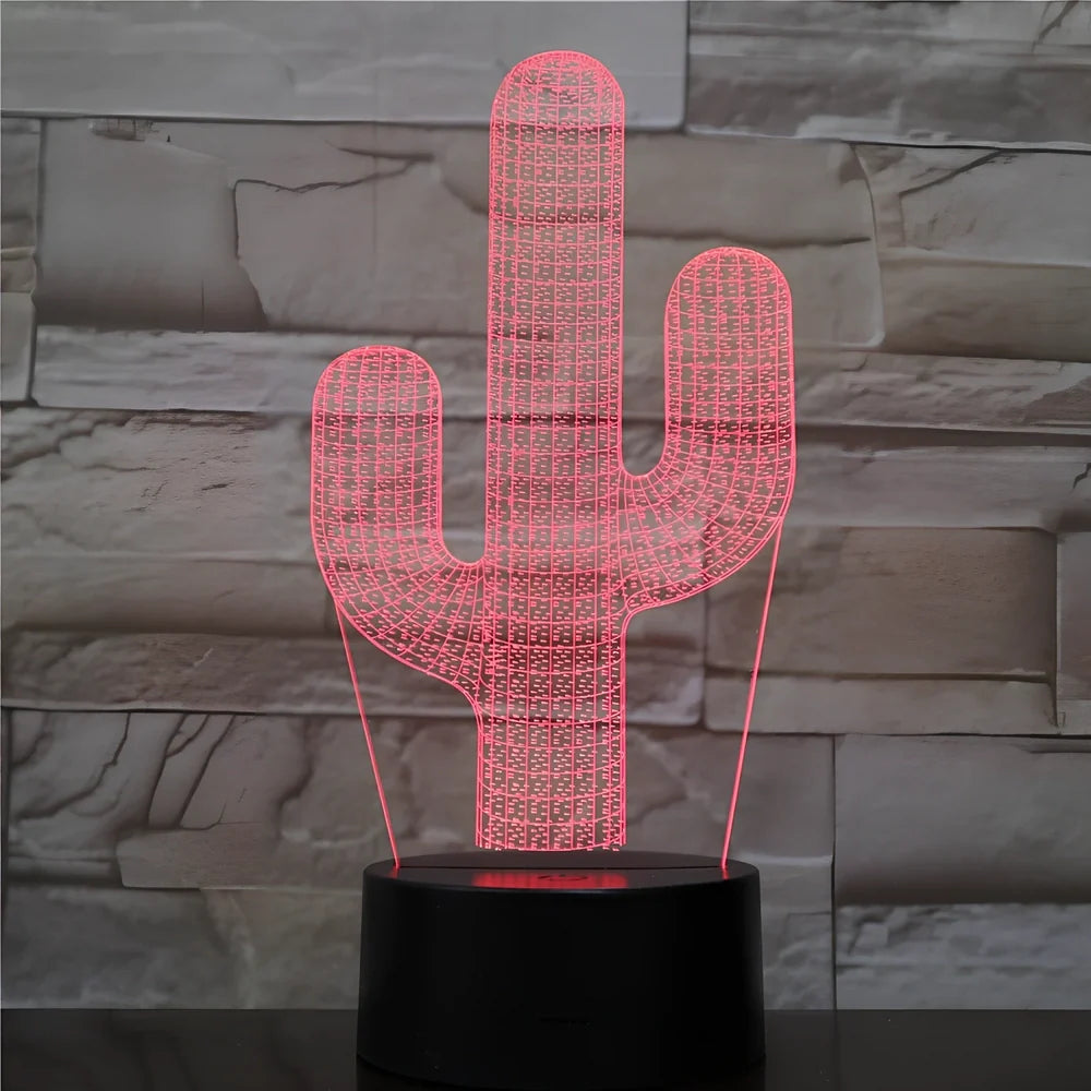 Cactus-shaped LED night light with colour-changing display and remote control, dimensions 200×150×87mm