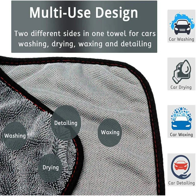 Grey square microfiber car wash towel for drying vehicles, 40cm by 40cm.