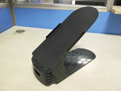 Adjustable dual-tier shoe organizer rack made of durable polypropylene material