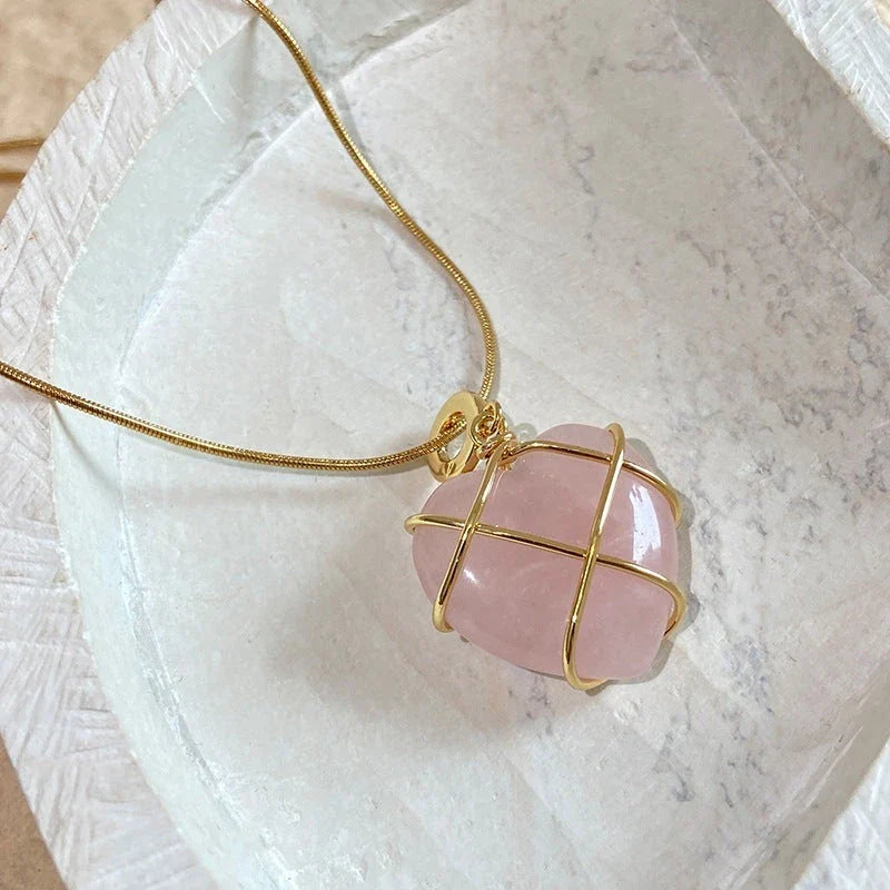 Elegant gold-plated moonstone necklace with a heart-shaped pendant, perfect for fashionable women and girls