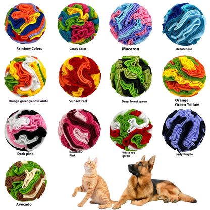 Polar fleece pet sniffing toy ball in 8cm to 20cm sizes for molar chewing and training