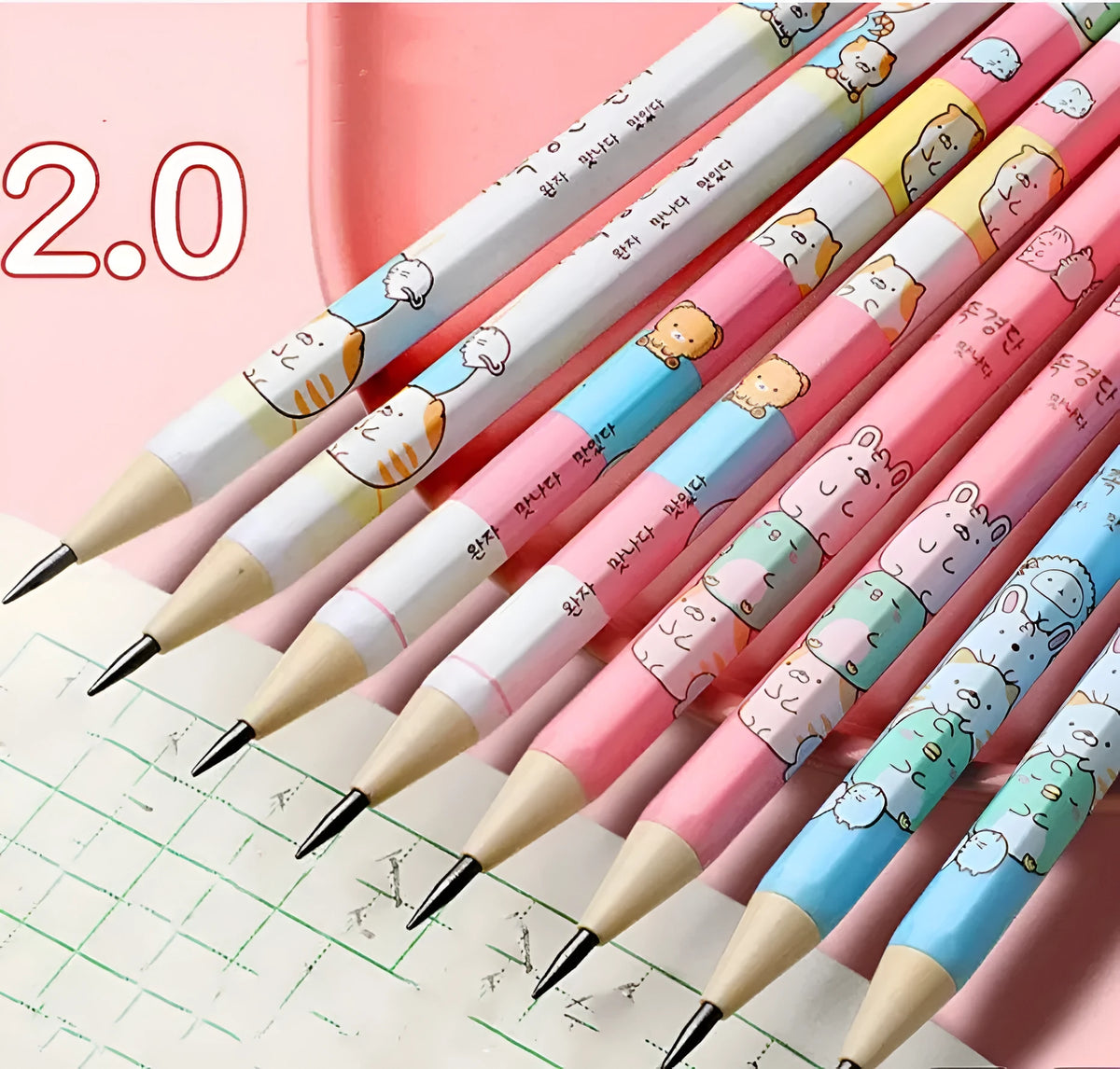 Children's cartoon style mechanical pencil with 2B lead and replacement cores