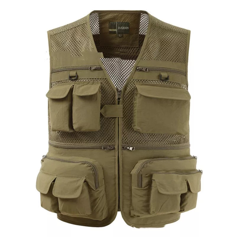 Multi-pocket men's professional photography vest in nylon, available in multiple colors and sizes