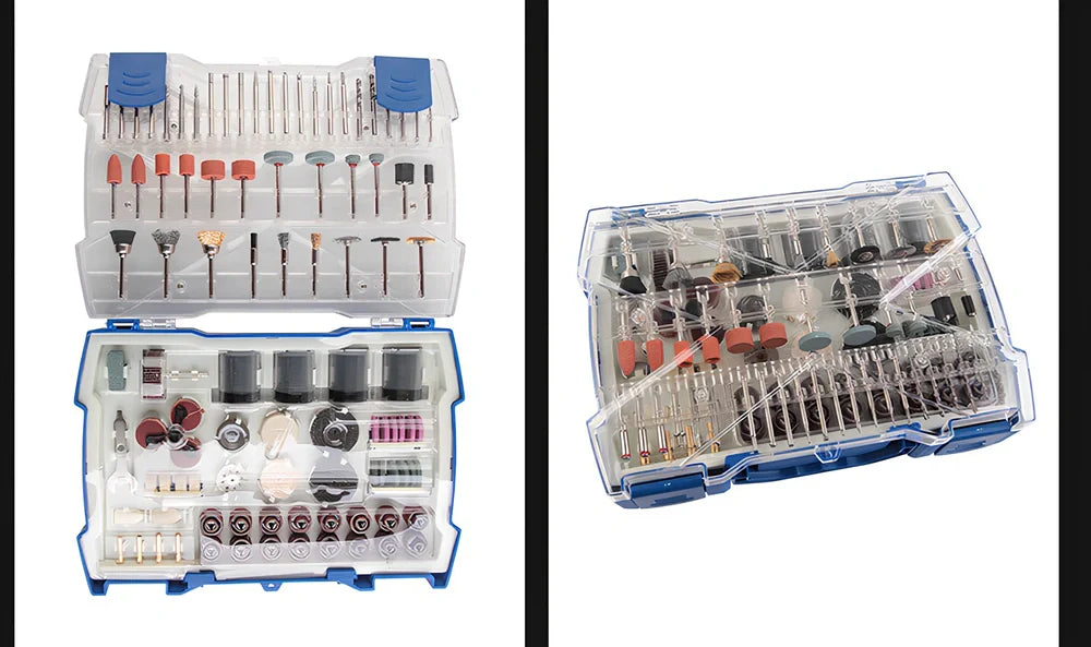 365-piece electric grinder accessory set with cutting discs, grinding wheels, and mounting components