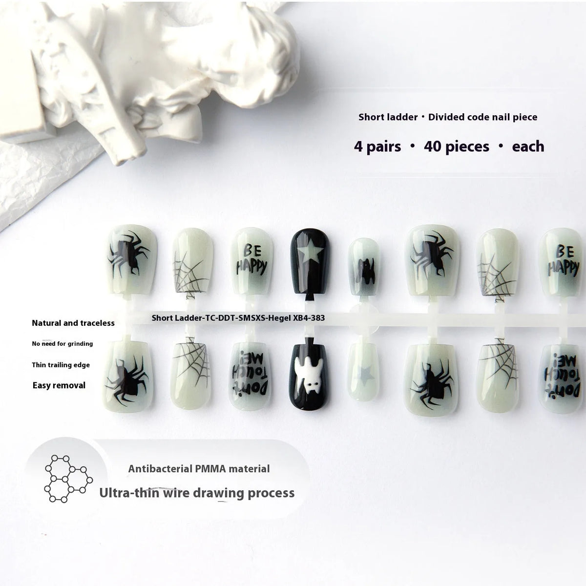 Wansheng YT2 nail stickers in short ladder and long ladder shapes with glossy or frosted sealing layer, 40 pieces per set