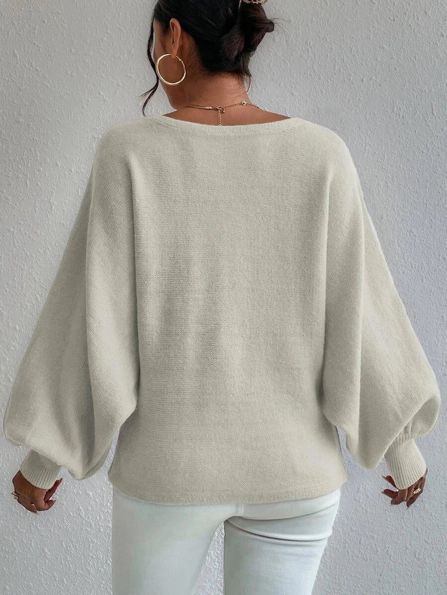 Stylish women's lantern-sleeve pullover sweater in various colours
