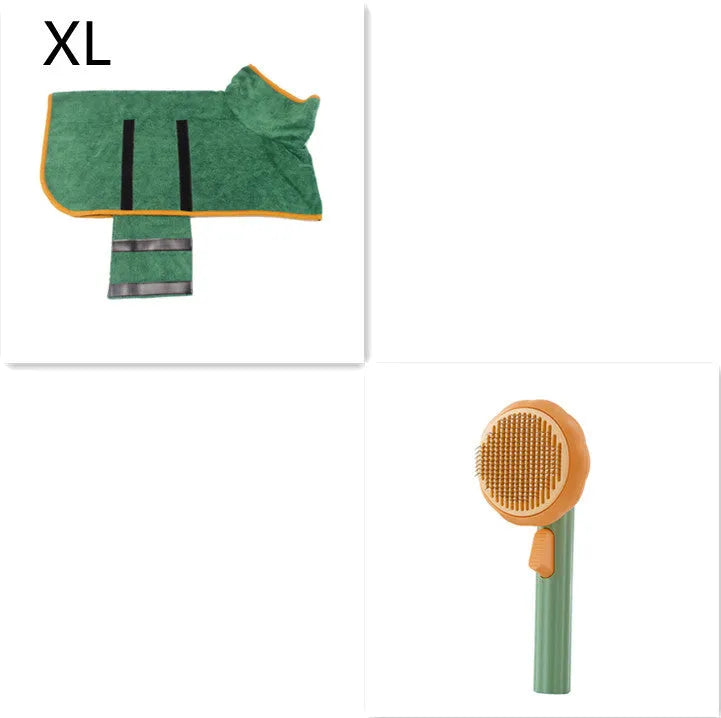 Hand-held pumpkin-coloured pet brush with stainless steel needles for grooming cats and dogs