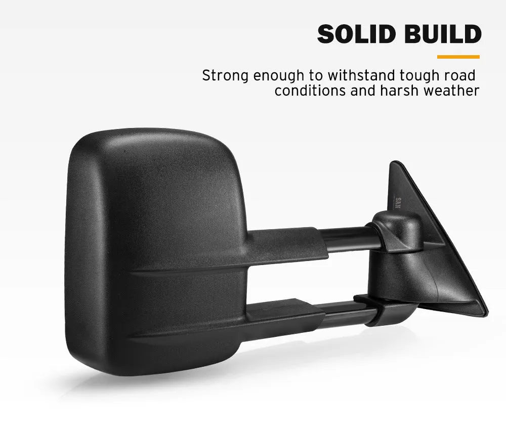 Black plastic foldable side mirror pair for Toyota Land Cruiser 100 1998-2007 models.
