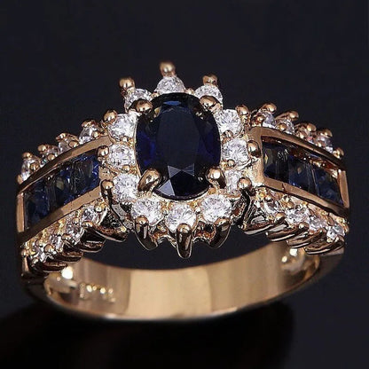 Personalised diamond-treated zinc alloy rings in blue and purple designs with size options 6-11