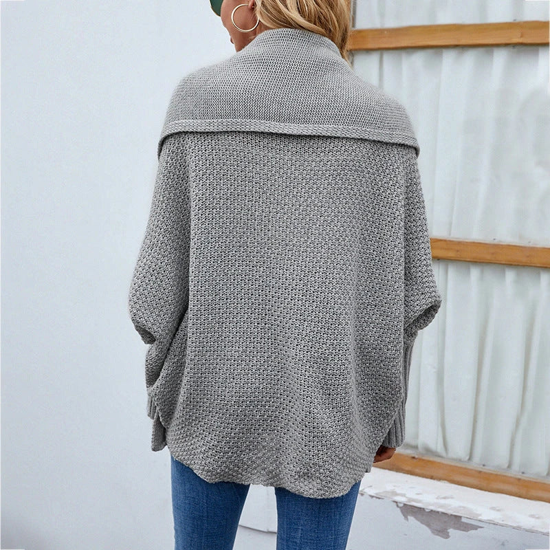 Stylish loose knit sweater jacket with bat wing sleeves in various colors