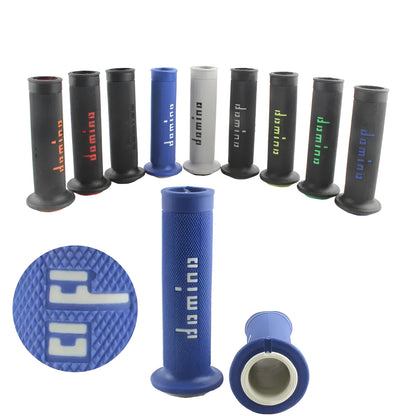 Pair of non-slip rubber motorcycle handle grips for 22mm or 24mm bars in multiple colour options.