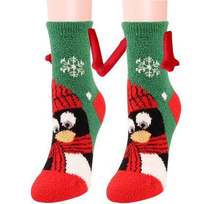 Christmas couple socks with magnetic suction feature for hand holding, in various animal patterns