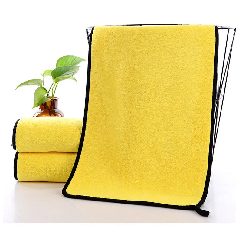 Sunny yellow coral velvet microfiber towel, 30cm by 40cm, for quick drying and sensitive skin care