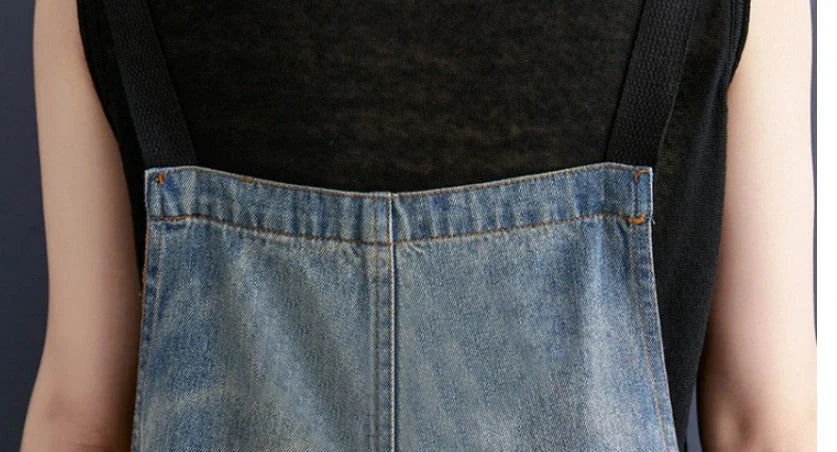 Korean style denim suspenders for women with adjustable straps
