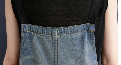 Korean style denim suspenders for women with adjustable straps