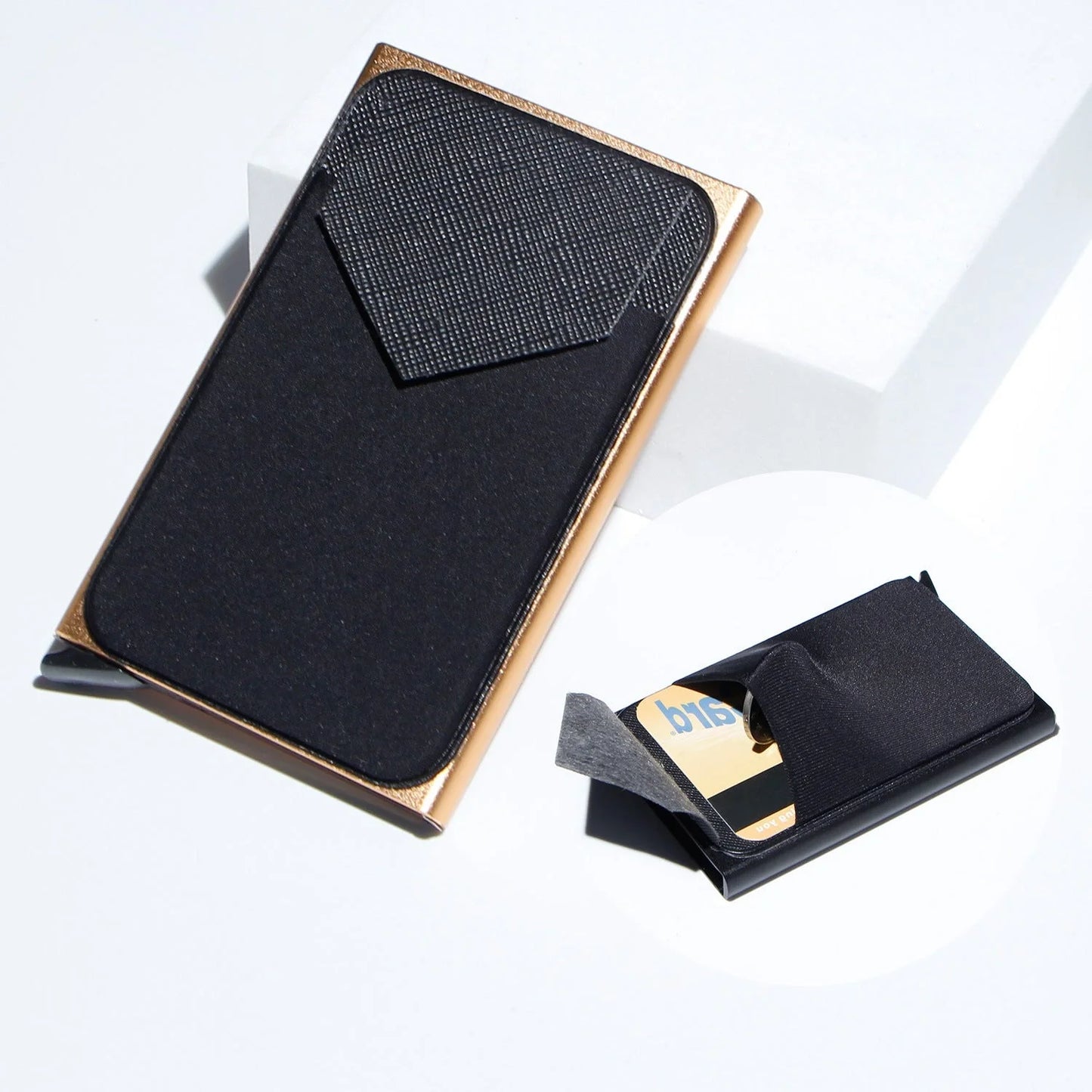Aluminium alloy anti-theft credit card holder with lycra cloth strap in multiple colours