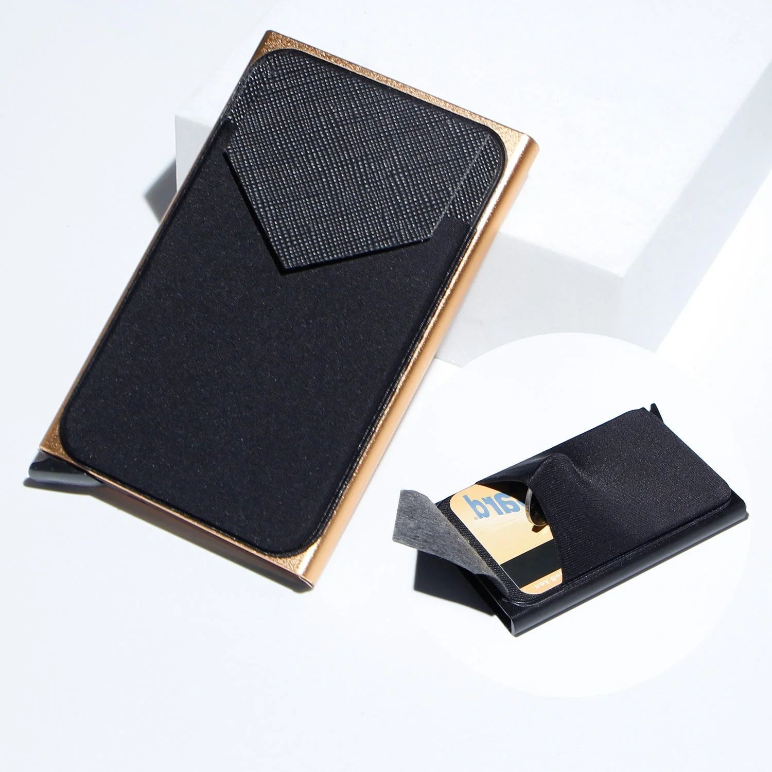 Aluminium alloy anti-theft credit card holder with lycra cloth strap in multiple colours