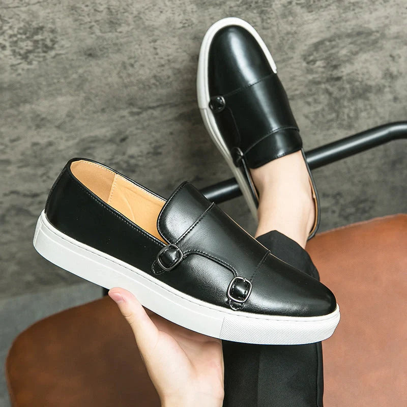 Stylish men's business casual loafers in black and brown