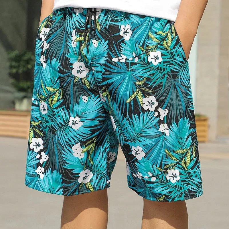 Men's loose casual beach trousers with striped pattern in quick-drying ice silk fabric