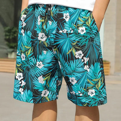 Men's loose casual beach trousers with striped pattern in quick-drying ice silk fabric