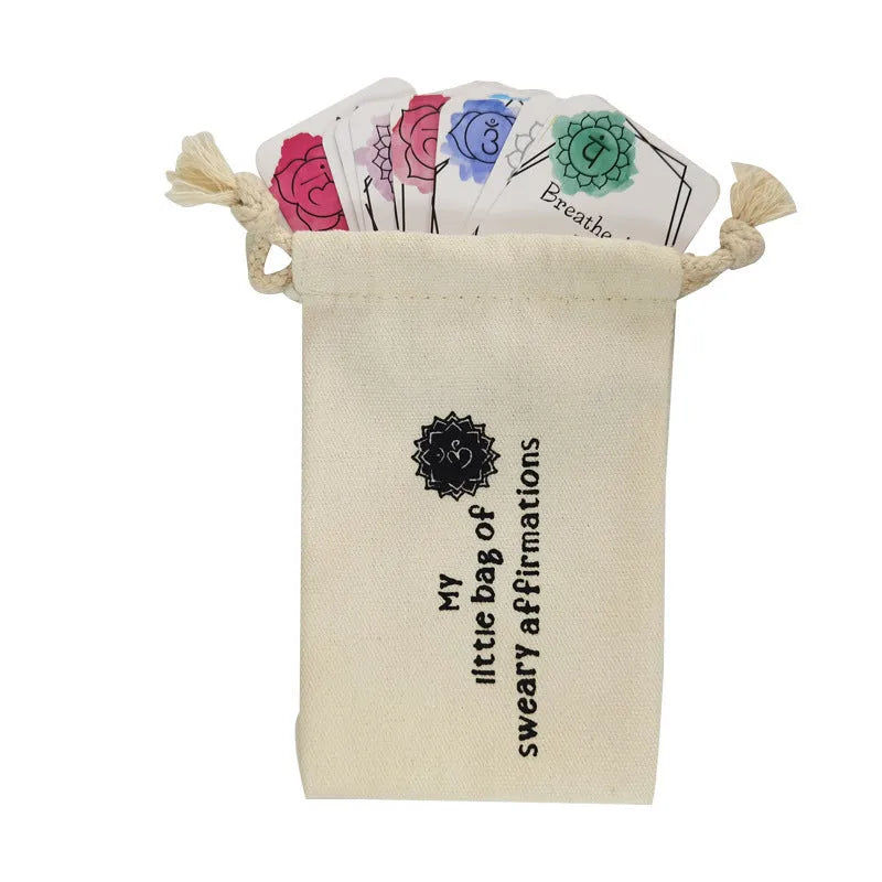 Funny affirmation card set showing 16 cards with soft healing designs in greeting card bag size