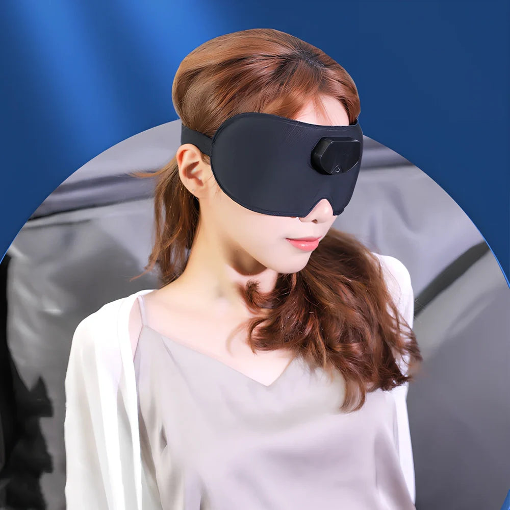 Black smart eye massager sleep mask with USB cable connection and sponge padding