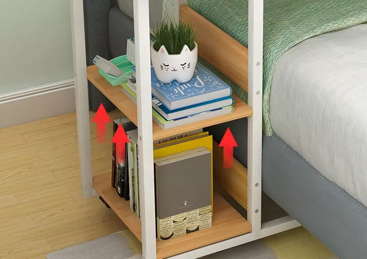 Portable bedside table in niameine walnut colour, perfect for laptops and books